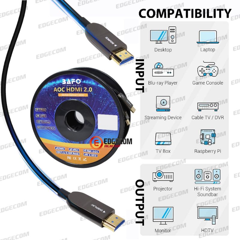 BAFO Kabel HDMI FO Fiber Optic V2.0 Support 4K 3D ARC 25 Meter