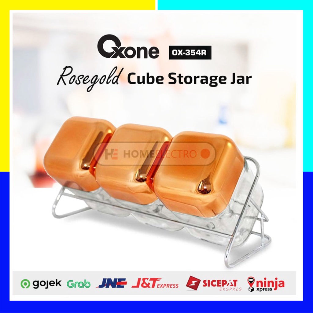 Oxone OX-354R Toples 3pc Rosegold Cube with Rack