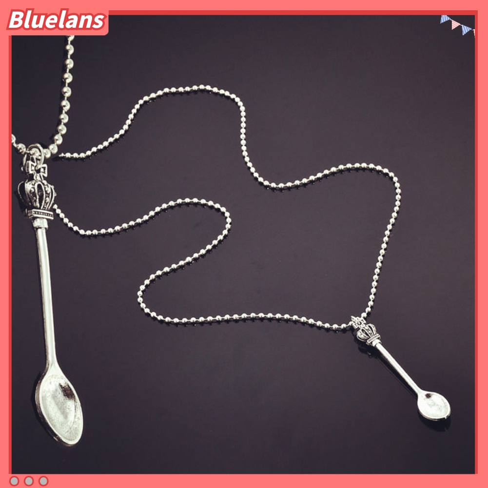 Bluelans Fashion Crown Mini Tea Spoon Alloy Pendant Chain Necklace Women Jewelry Gift