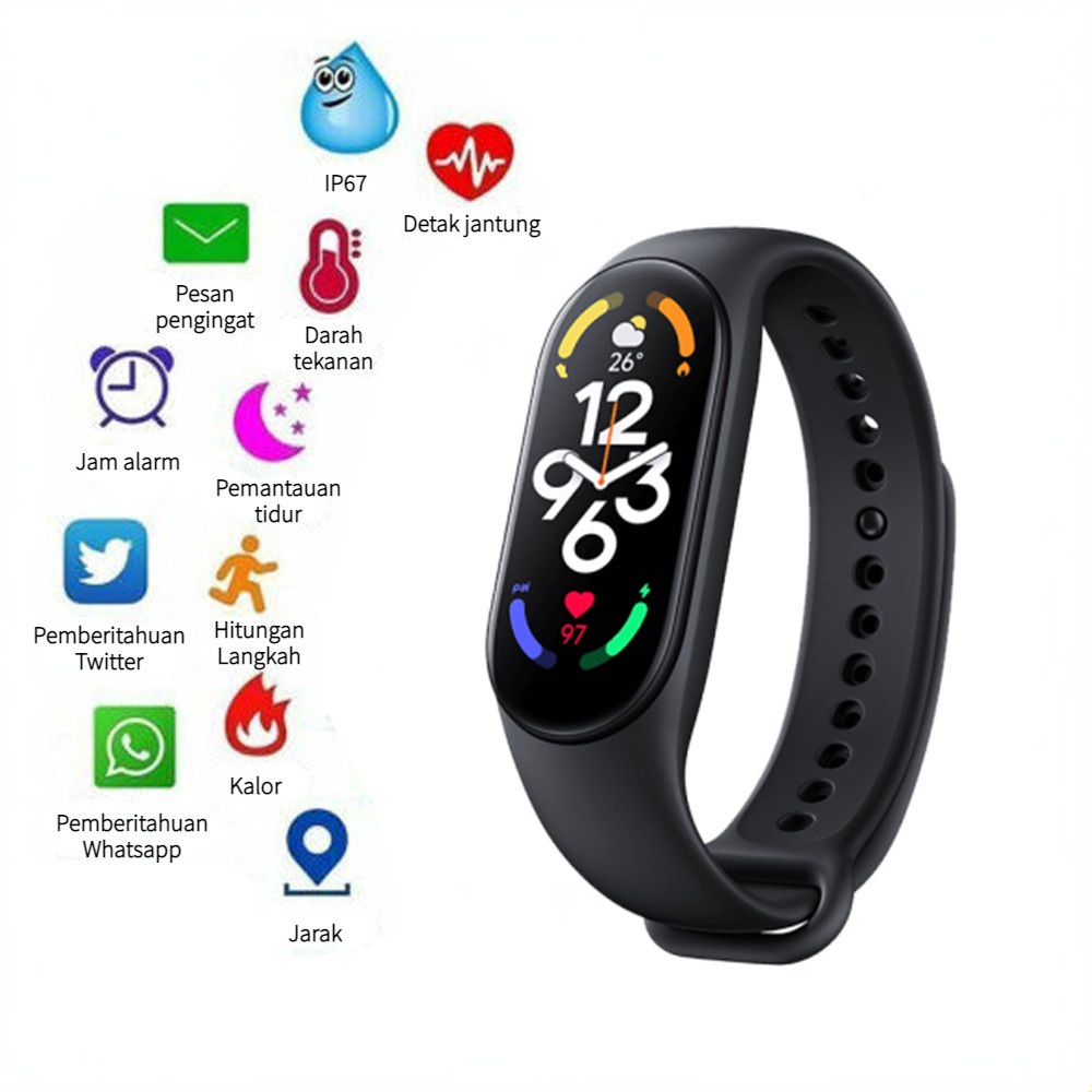 M5 Jam Digital Waterproof Olahraga Android dan iPhone Fitur Lengkap Smartband smart band5 Mi heart rate blood pressure fitness tracker fashion Play Music Custom Dial Smartband terhubung untuk iphone xiaomi samsung