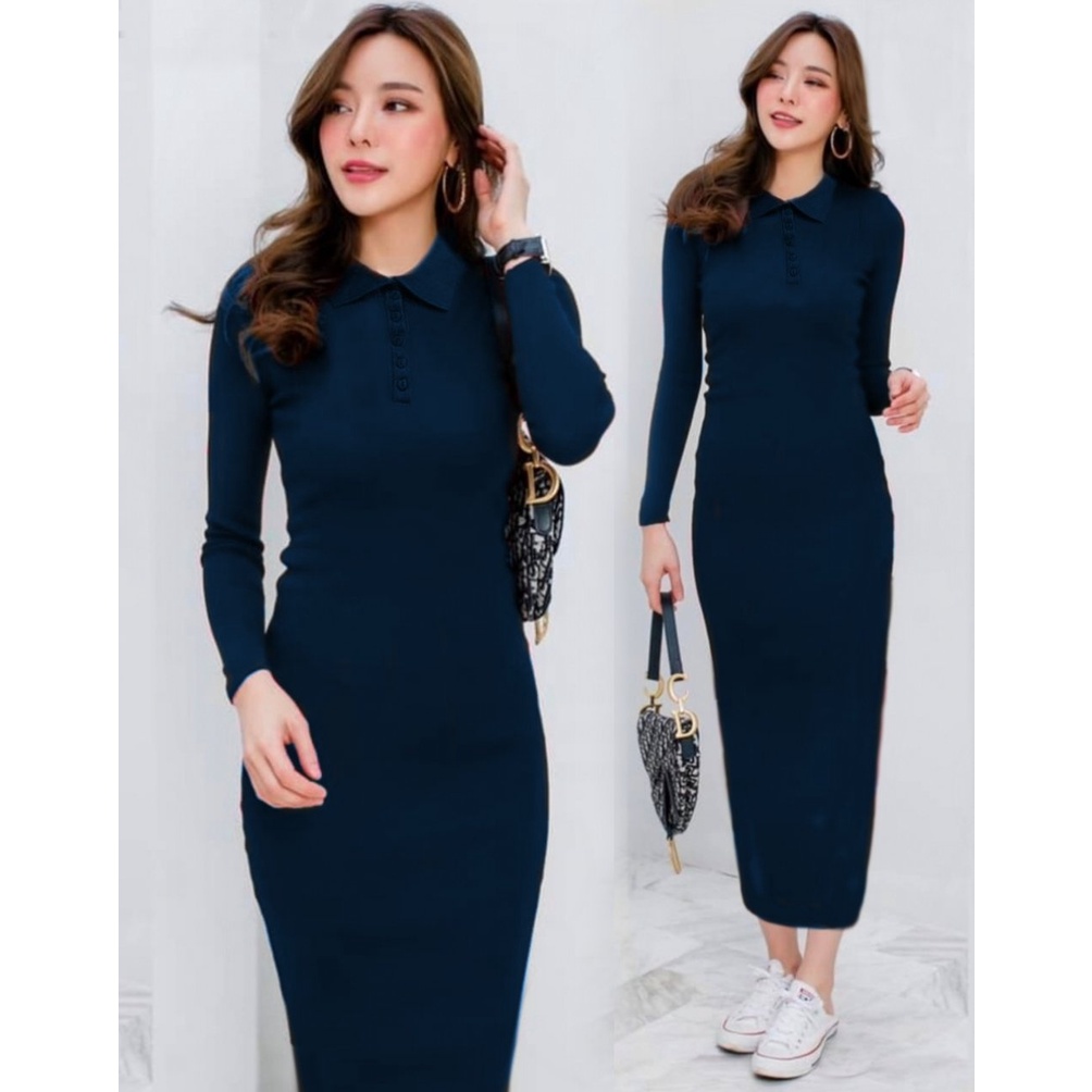 Dress Albia - Midi Dress Wanita Terbaru - Dress Rajut Perempuan - Casual Dress - Pakaian Wanita