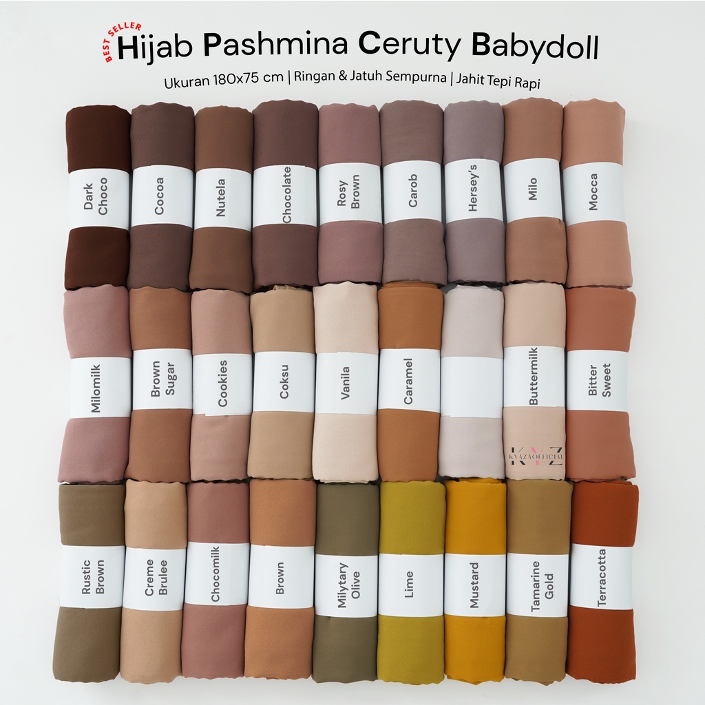 (PART 1) Pashmina Ceruty Babydoll Import (Jahit Tepi)