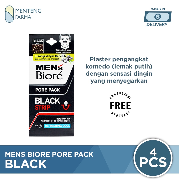 Mens Biore Pore Pack Black 4 Pcs - Plester Pengangkat Komedo Khusus Pria