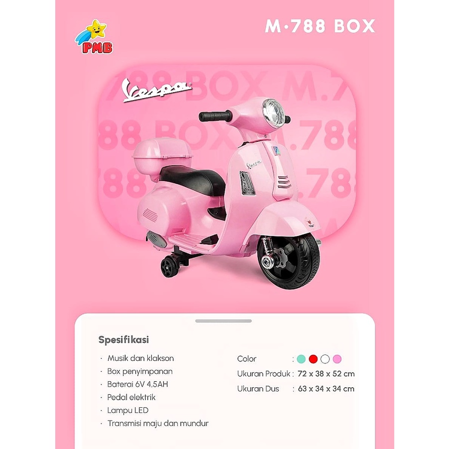 Motor Aki Anak Vespa With Box PMB M788 Box-Vespa Official Licensed