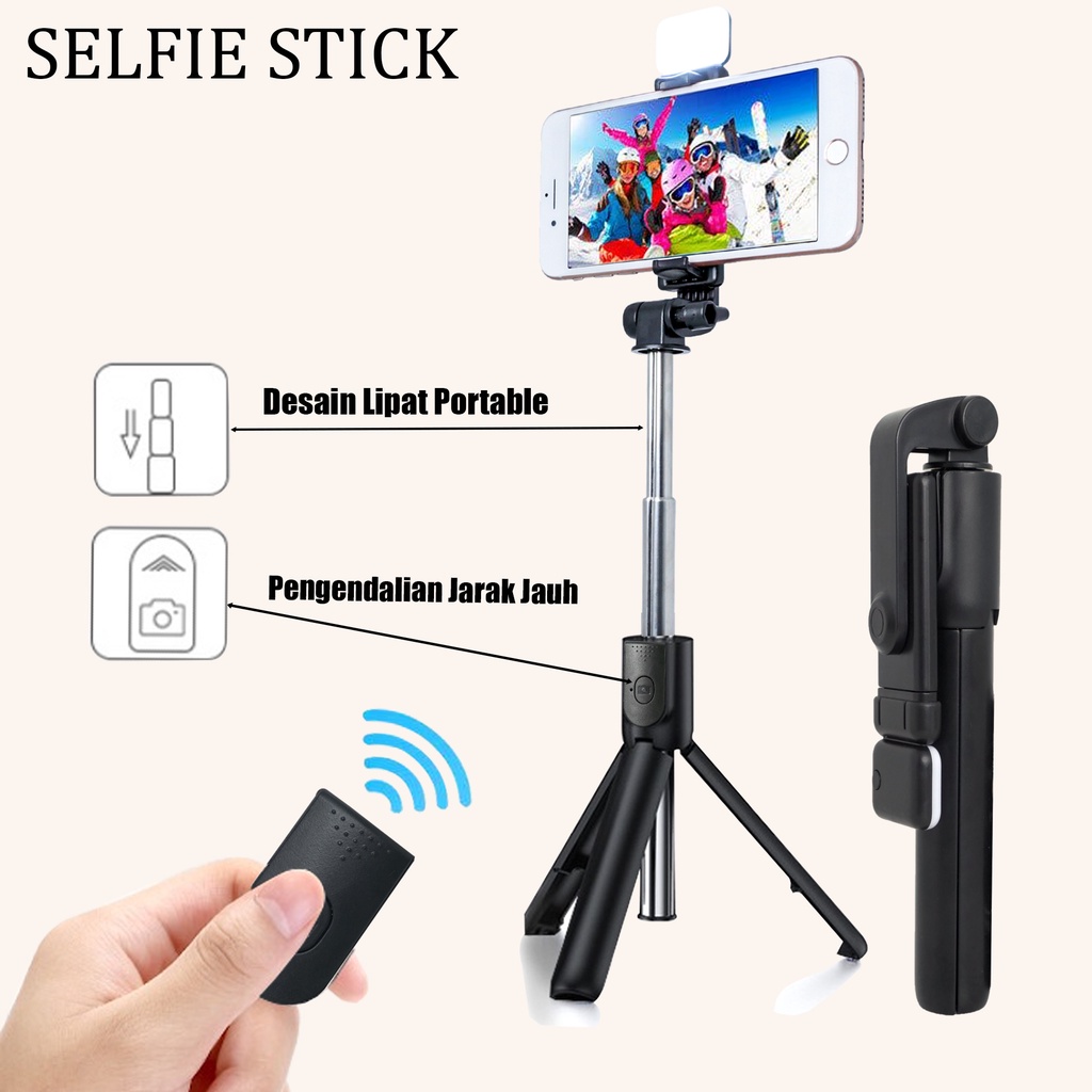 Selfie stick R1S tongsis 3in1 plus Remote Control Bluetooth Tripod