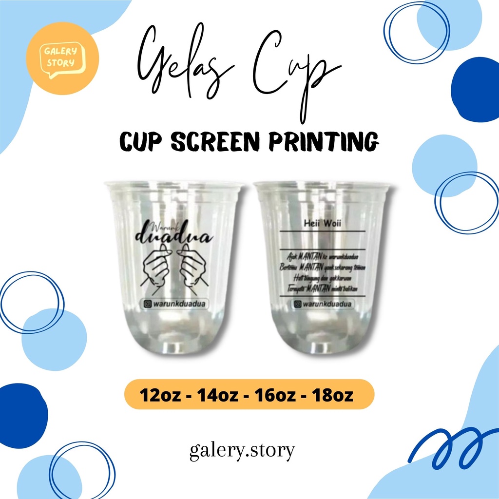 (MIN 500PCS) CUP OVAL CUSTOM SABLON PRINTING GELAS CEMBUNG PLASTIK