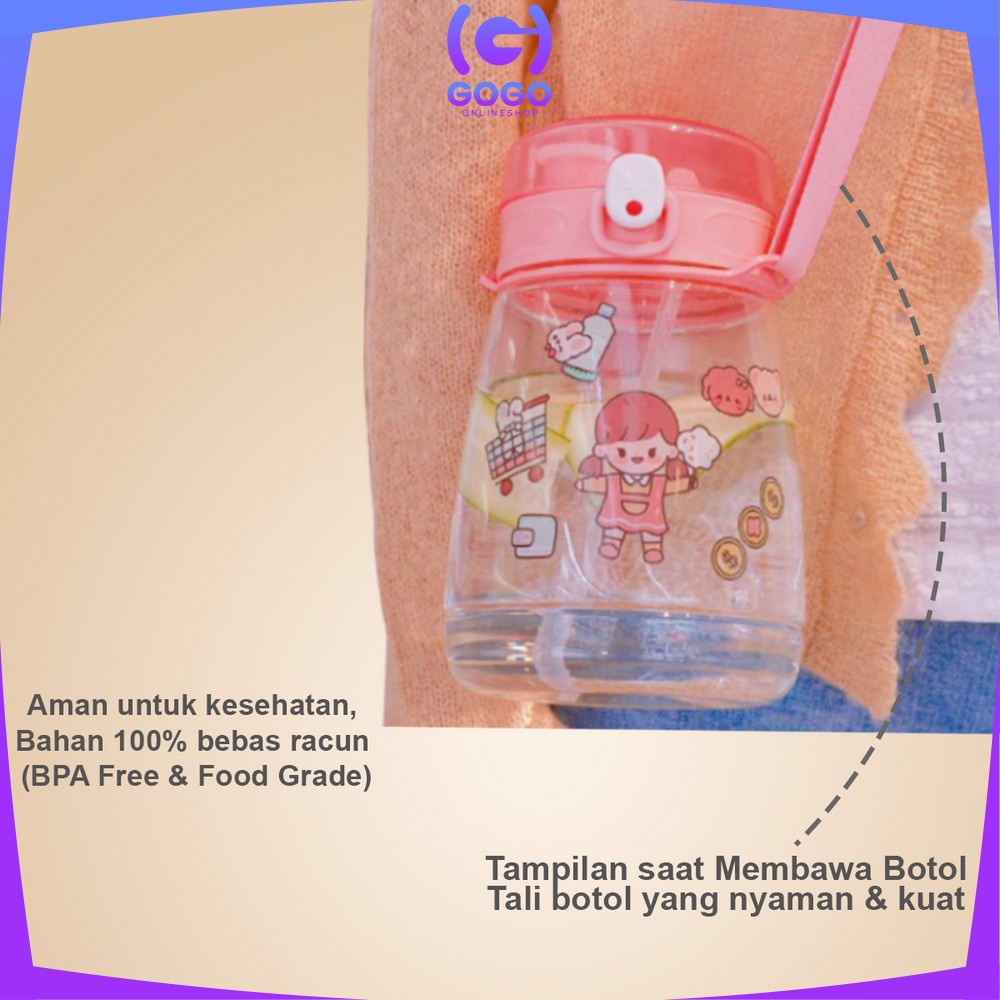 GOGO-C303 Botol Minum 1300ML BPA FREE Kartun Lucu / Botol Minum Karakter Sedotan / Botol Air Minum 1.3 Liter Food Grade