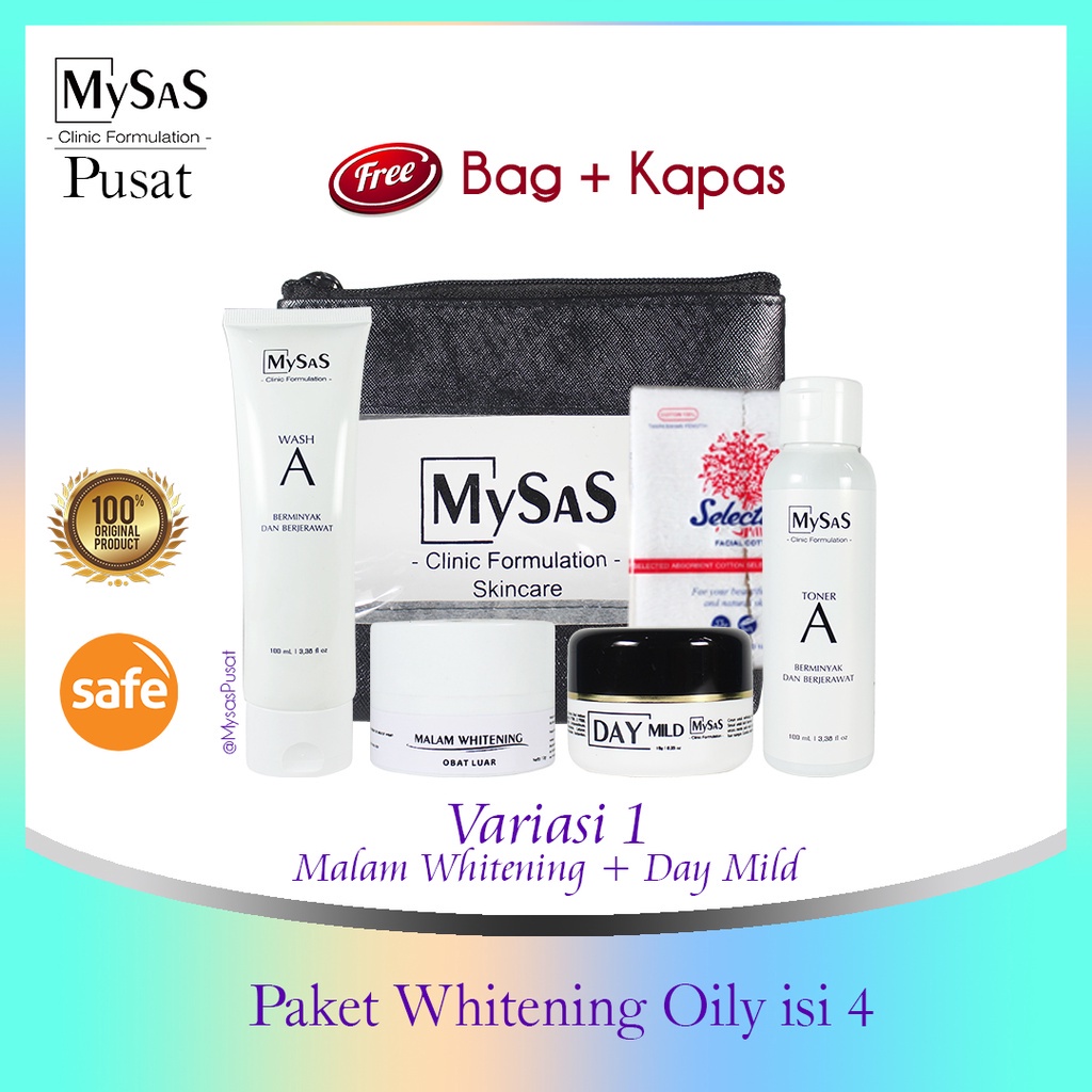 MYSAS Skincare Paket Whitening Oily isi 4