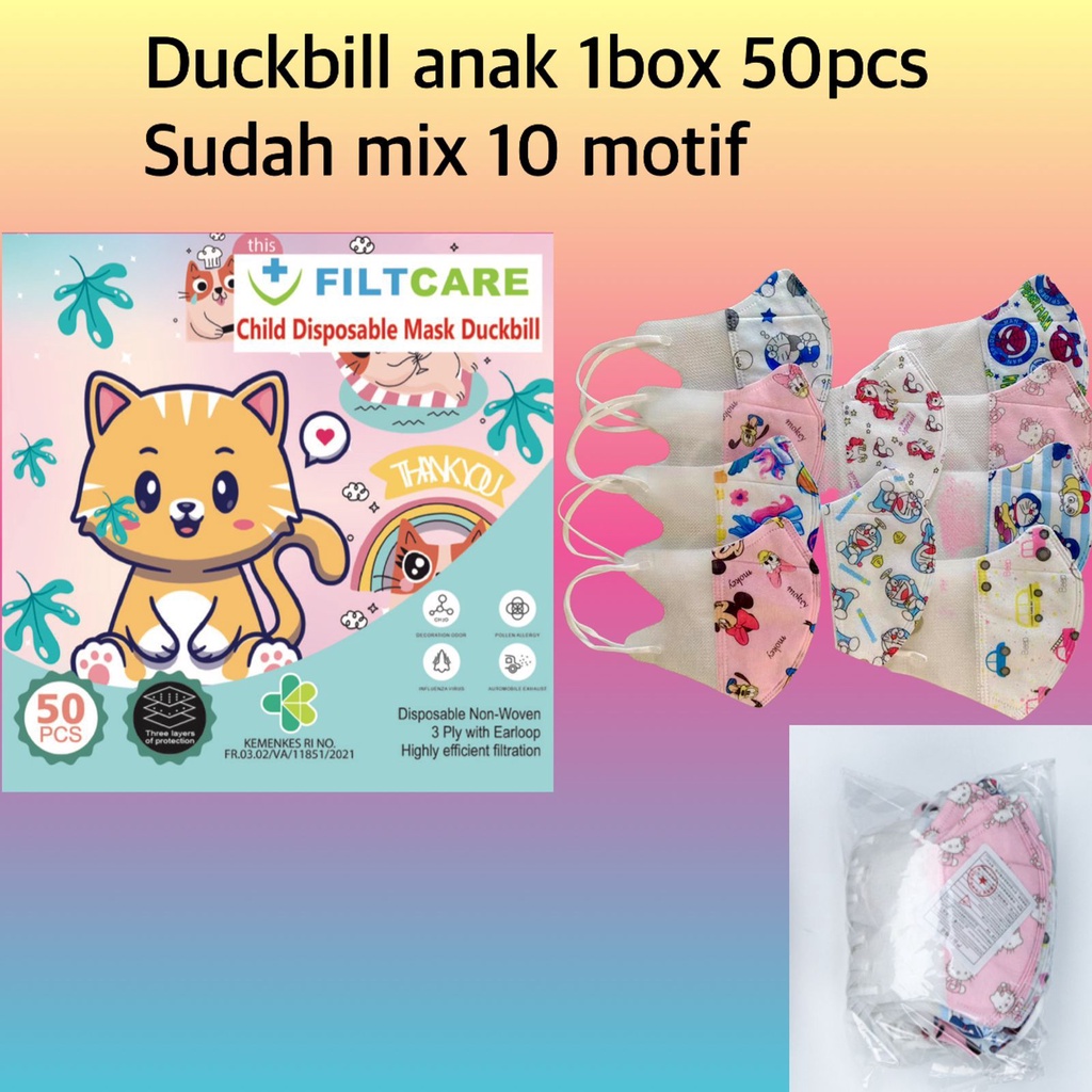 Masker Duckbill Duckbil Anak 50 Pcs Karakter