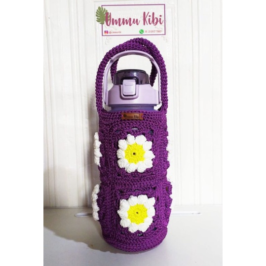 cover botol minum 2 liter ungu / sarung botol minum 2 liter/ tas jinjing rajut botol viral 2 liter m