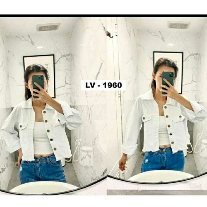 JAKET CROP PUTIH HITAM JAKET JEANS WANITA JAKET HITAM PUTIH WANITA JAKET CEWEK BLAZER CROP JEANS