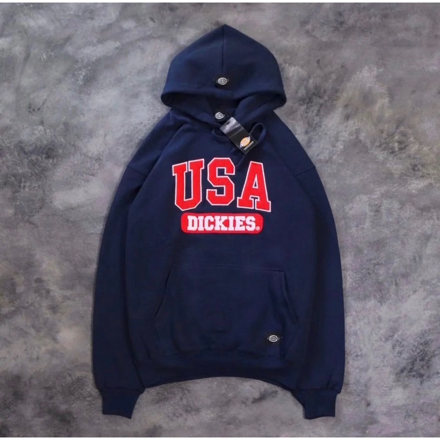 Sweater Dickies Usa Font Red Hoodie pria distro original bahan tebal