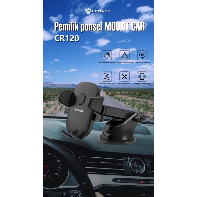 LENYES CR120 Car Phone Holder Untuk Dashboard atau Kaca Mobil Kuat Kokoh Original