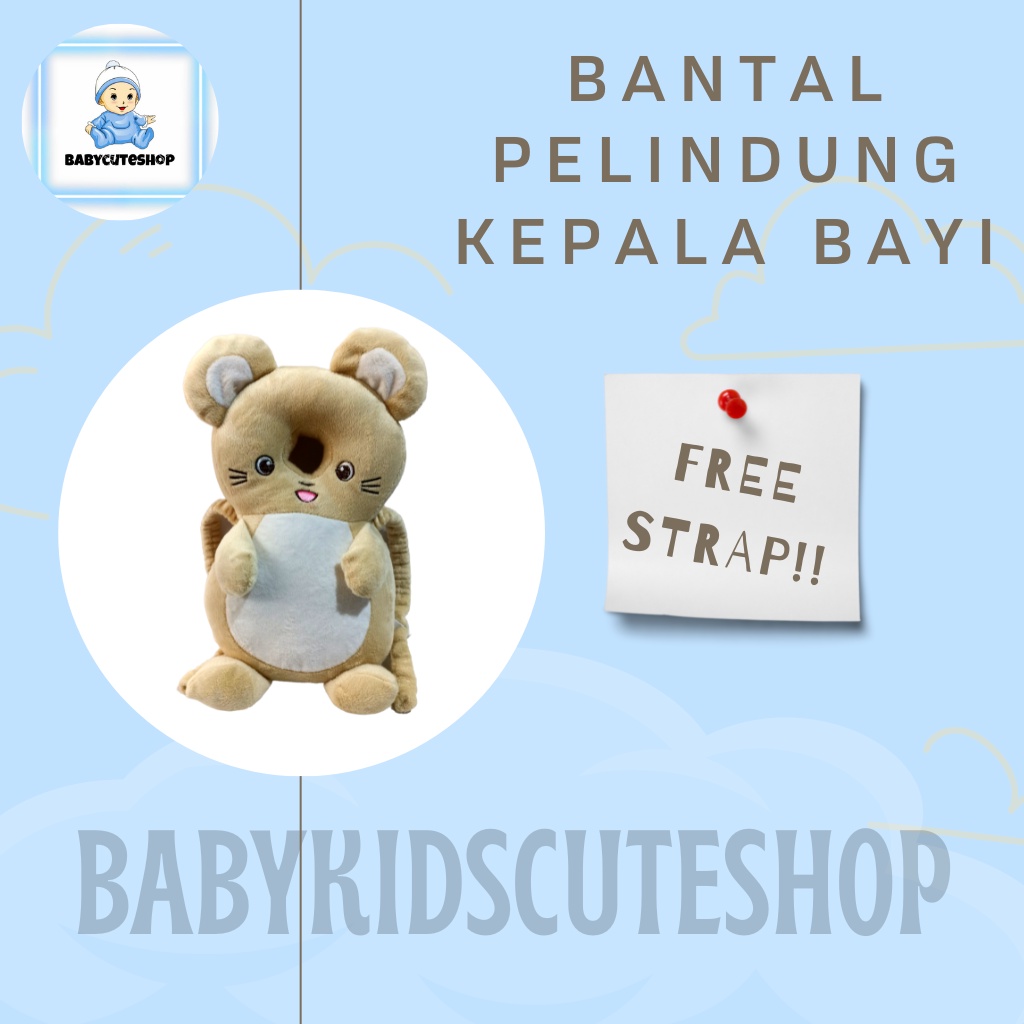 ( FREE STRAP ) Bantal Pelindung Kepala Bayi Kucing Cream | Pelindung Kepala Bayi | Head Neck Pillow Pad