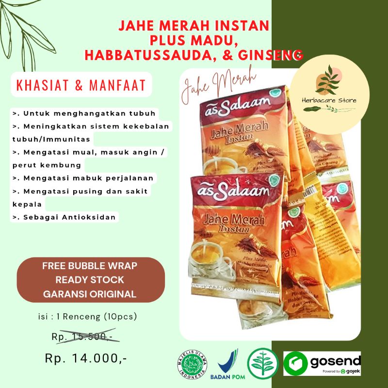 

JAHE MERAH AS SALAM JAHE PLUS MADU HABBATUSSAUDA & GINSENG