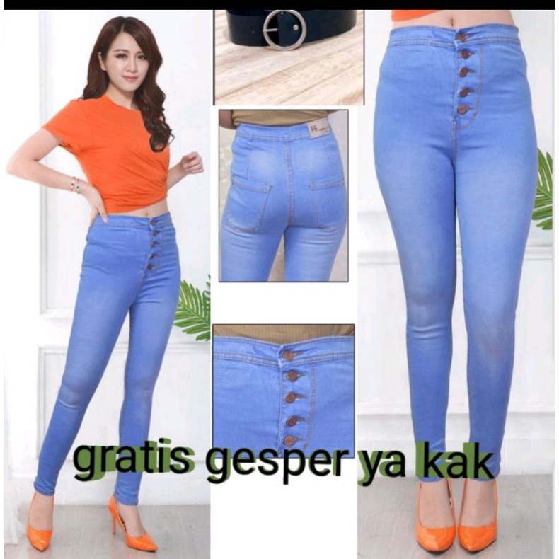 celana hw putih kancing 5 terbaru celana panjang jeans cewek