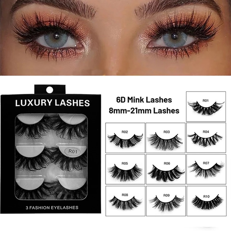 3 PASANG Professional False Eyelashes 6D Mink Lashes Natural Eyelashes Fake Eyelash Extension Makeup Tools Lash Extension Supplies