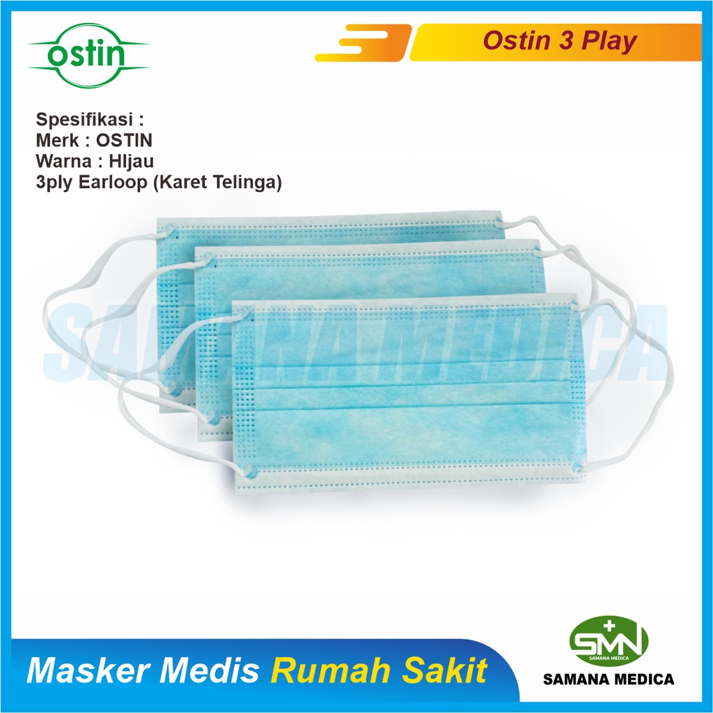 Masker Medis Rumah Sakit OSTIN 3 PLY Isi 50 Pcs Promo Murah Kualitas bagus Izin Kemenkes