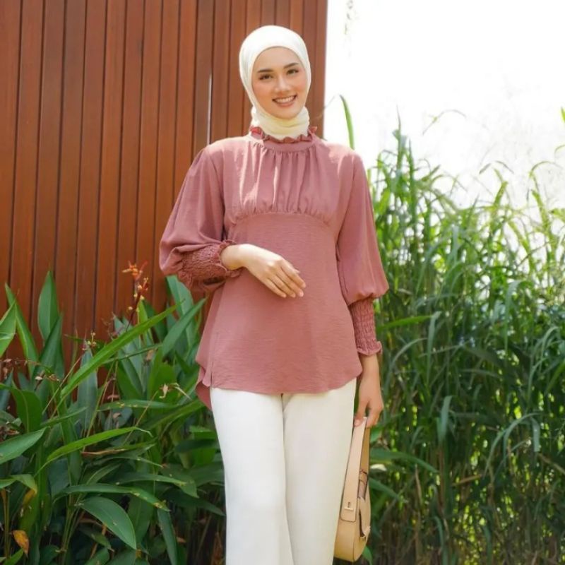 Atasan Wanita Blouse Wanita Lengan Balon Crincle Airflow