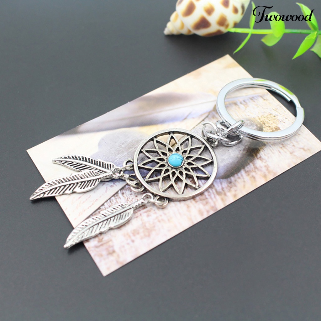 Twowood Gantungan Kunci Dream Catcher Hiasan Batu Turqoise Imitasi