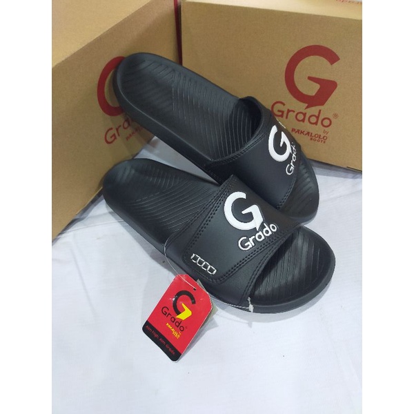 Sandal karet kasual pria merk Grado hitam putih original
