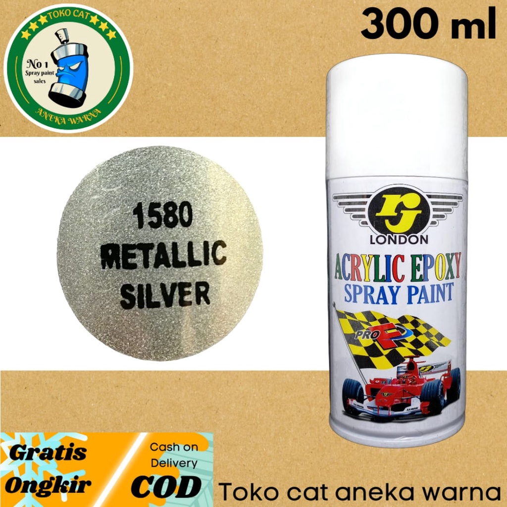 CAT SEMPROT 300ML METALLIC METALIK SILVER RJ LONDON PILOX PILOK SPRAY PAINT UNTUK BODY MOTOR MOBIL VELG BESI KAYU PLASTIK