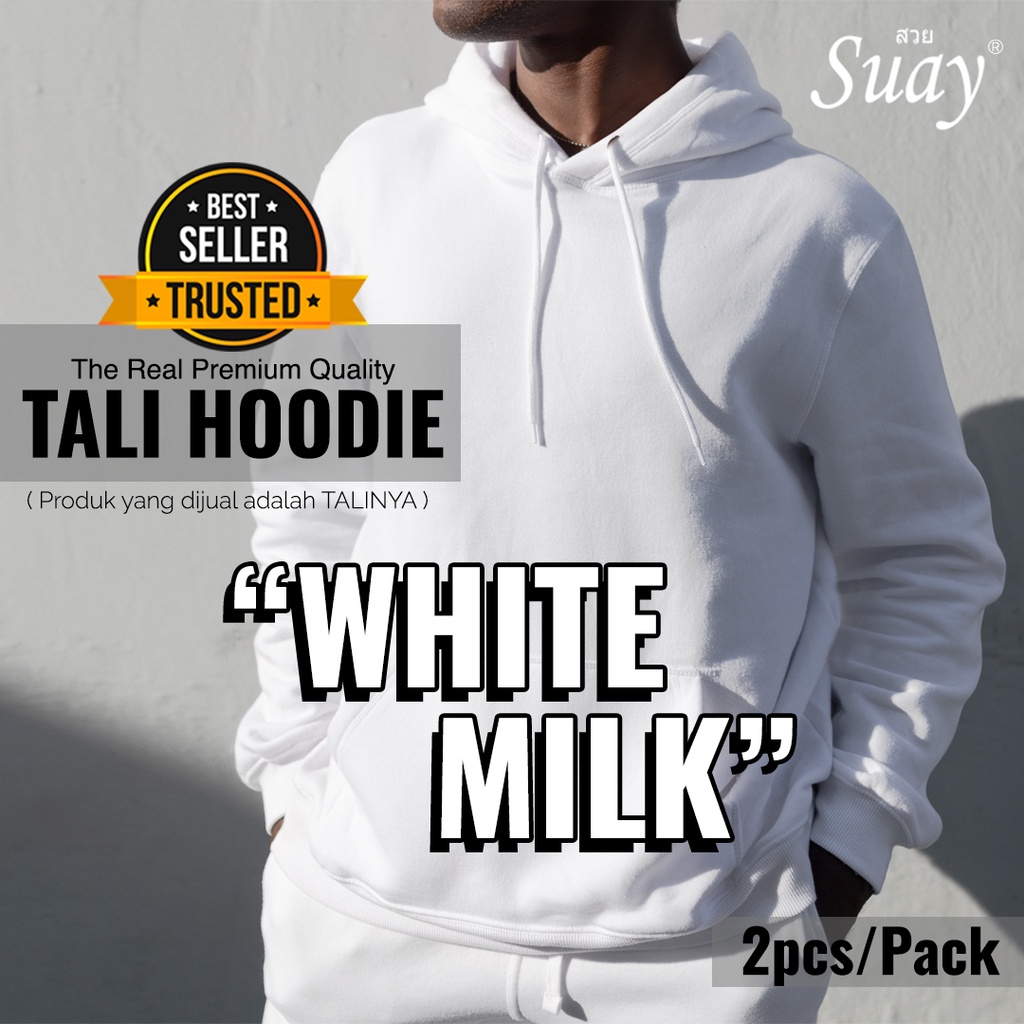 SUAY Tali Hoodie (8mm) Warna Putih White Milk Flat Gepeng Pipih | Sweater Jumper Sweatshirt  Premium SURABAYA