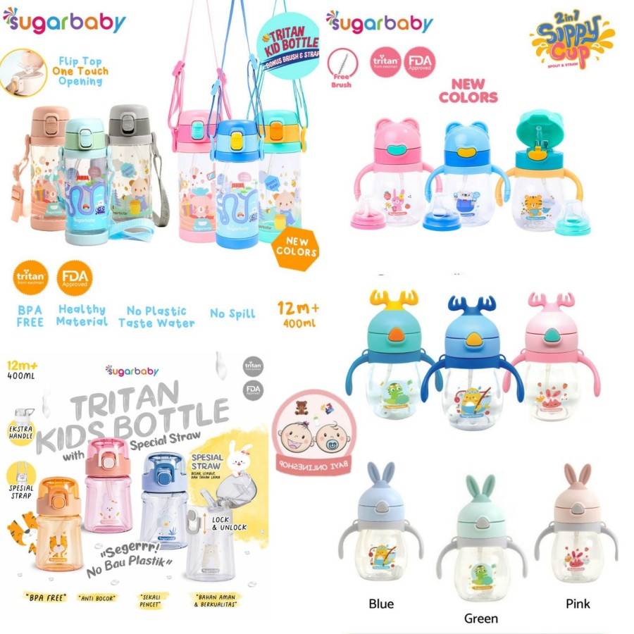 Sugar Baby Botol Minum Gelas Anak Bayi Tritan Kids Bottle Straw Cup Training Cup  Peralatan Makan Bayi MPASI