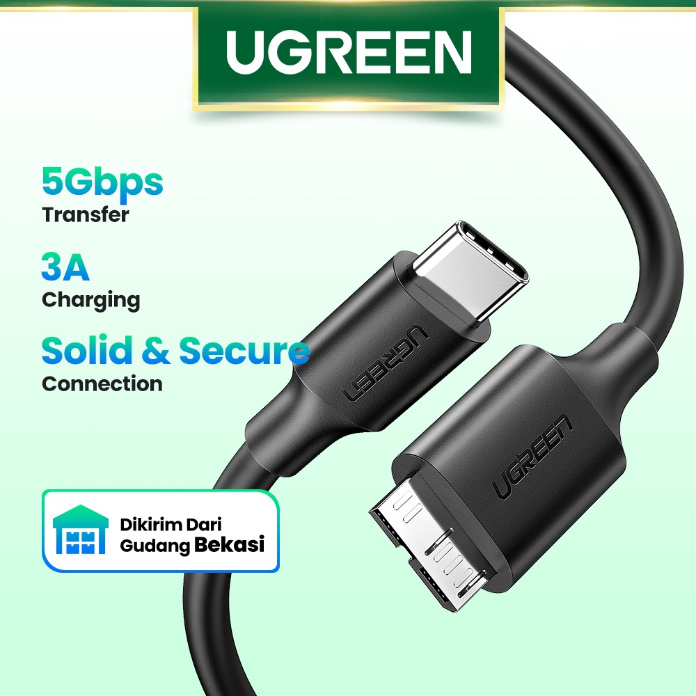 【Stok Produk di Indonesia】Ugreen 1m Kabel Data Sync USB Tipe C Ke Micro B 3.0 5Gbps 3A Panjang  Untuk Macbook Hard Drive Disk HDD SSD