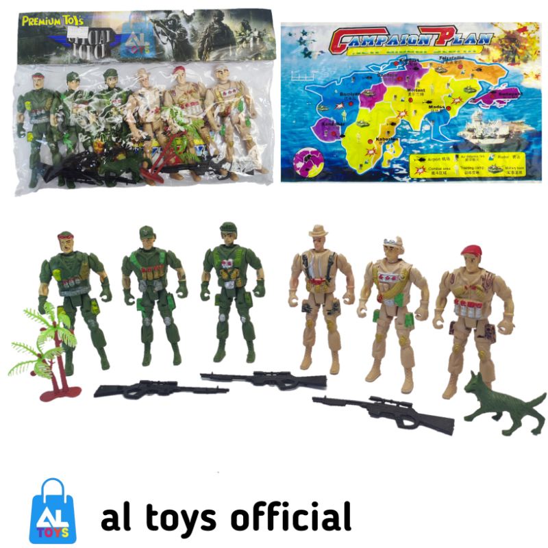 MAINAN FIGUR TENTARA + ACECORIES MOBIL TRUCK TANK MAINAN FIGUR TENTARA MAINAN TENTARA MILITER SET ISI 6 PCS