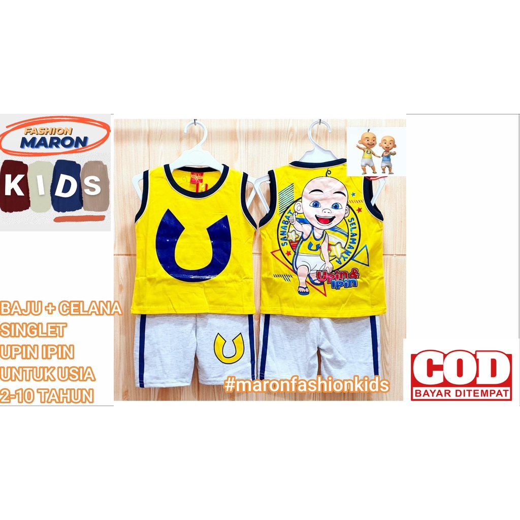 BAJU CELANA SINGLET ANAK MODEL UPIN IPIN USIA 2 TAHUN SAMPAI 10 TAHUN