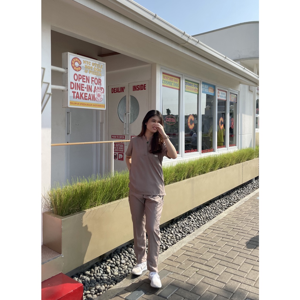 Baju Jaga / Scrub Medis/ Baju Dokter/Baju OK New Shanghai Chest Nut