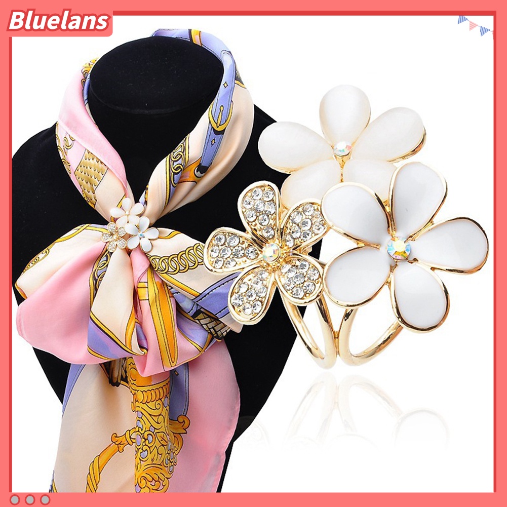 Bluelans Women Shiny Rhinestone Inlaid Flower Scarf Ring Clip Holder Brooch Pin Buckle