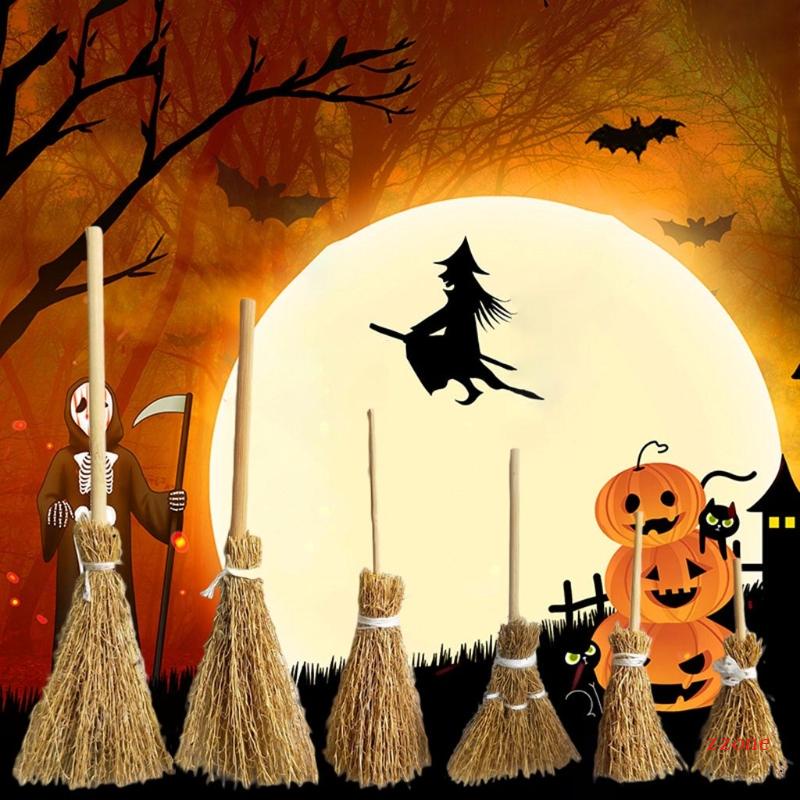 Zzz 12Pcs / Set Miniatur Sapu Jerami Imitasi + Tali Gantung Untuk Dekorasi Halloween / Rumah Boneka DIY