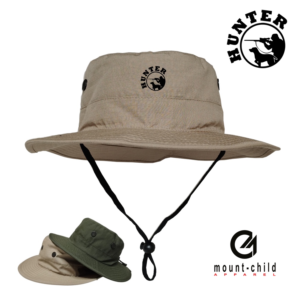 TOPI RIMBA PEMBURU TOPI HUTAN TOPI GUNUNG PREMIUM LOGO HUNTER MONCHILD APPAREL