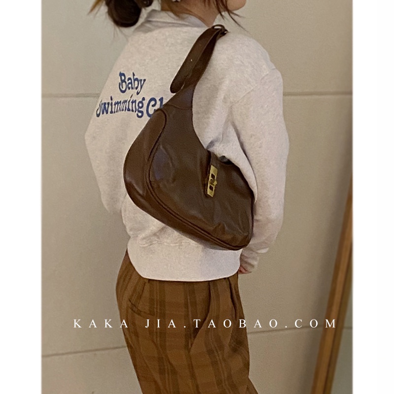 Suhao French niche tas ketiak wanita 2021 baru trendi fashion retro baguette all-match ins single shoulder messenger bag