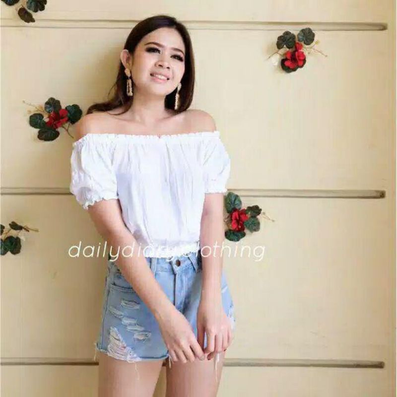 DEA BLOUSE WANITA SABRINA KERUT LENGAN PENDEK / BAJU ATASAN CROP TOP SABRINA SEKSI / BLOUSE BALI SEX