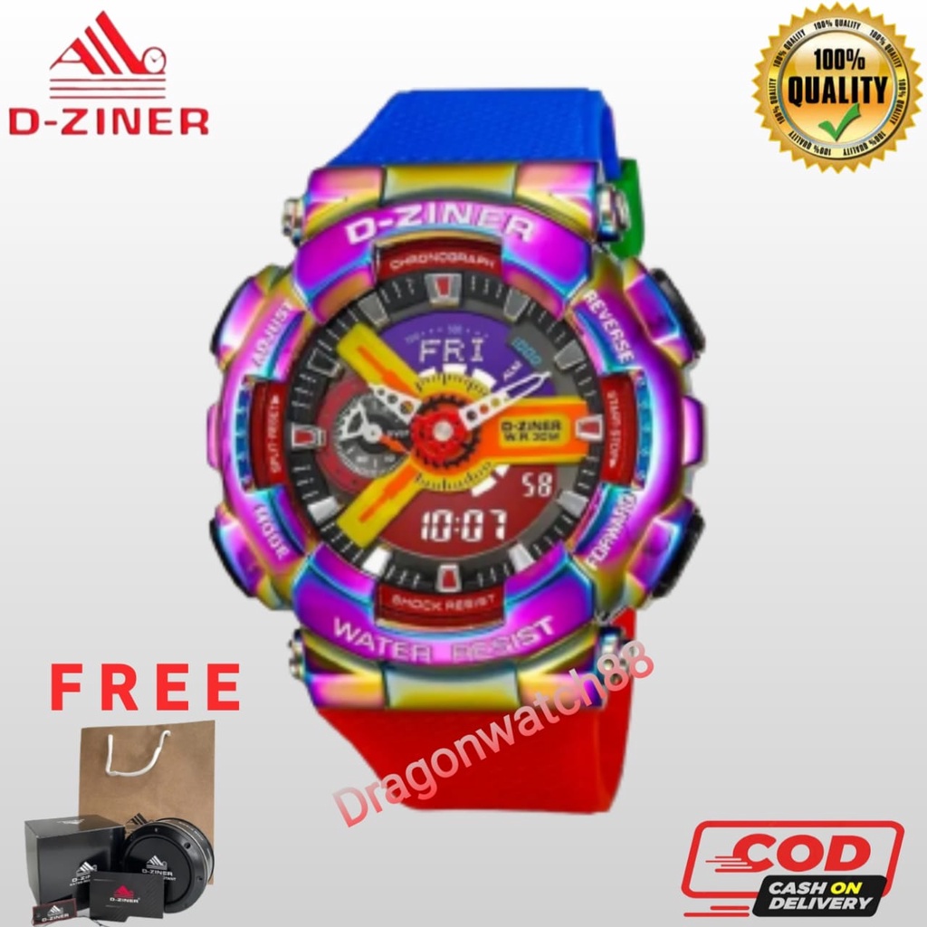 COD!!! JAM TANGAN PRIA DZINER 8295 ORIGINAL ANTI AIR / JAM TANGAN D-ZINER GA-110 DIGITAL ANALOG DUAL TIME CHRONO AKTIF STRAP RUBBER WATER RESISTANCE