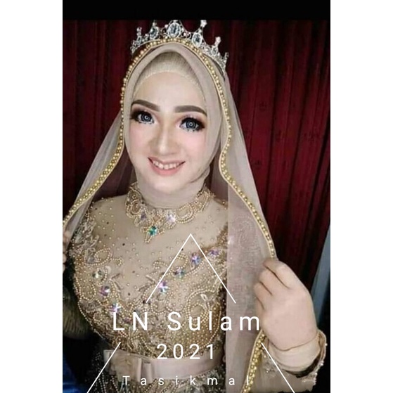 Slayer pengantin panjang samping 150 cm veil payet Mutiara veil sunting pelaminan wedding aksesoris fashion muslimah Hijab manten kerudung berkualtis bride untuk gaun wedding pengantin fashion LN SULAM COLLECTION veile terbaru untuk tunangan