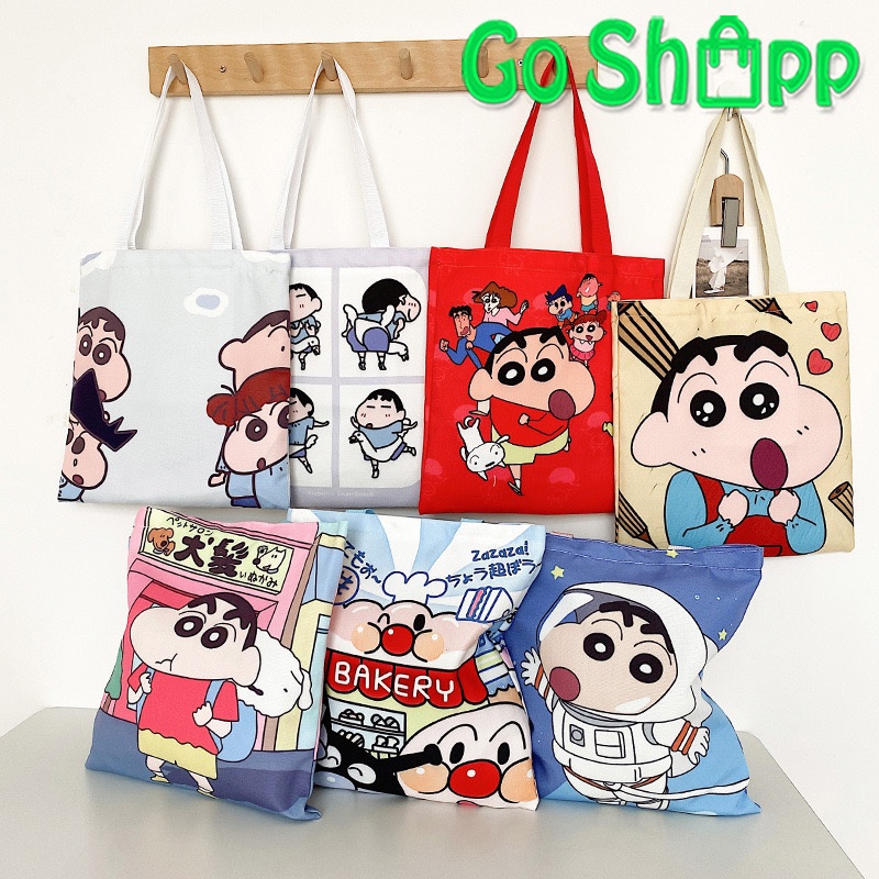 Tas Tote Bag Kanvas Resleting Unisex Import Motif Lucu Sinchan Anpanman Terbaru Fashion Korea Kekinian TE09