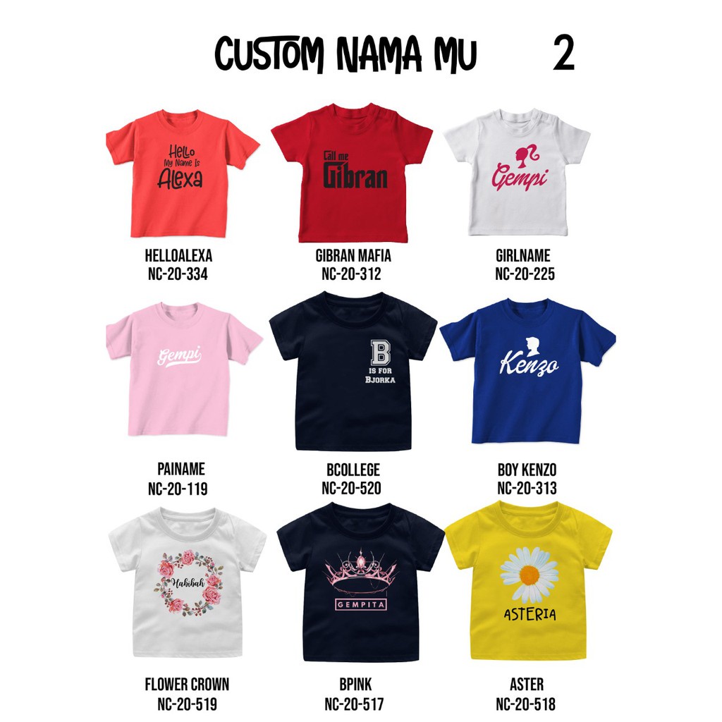 Kaos Custom Nama dan Gambar Untuk Bayi dan Anak Bahan Katun Combed 30s