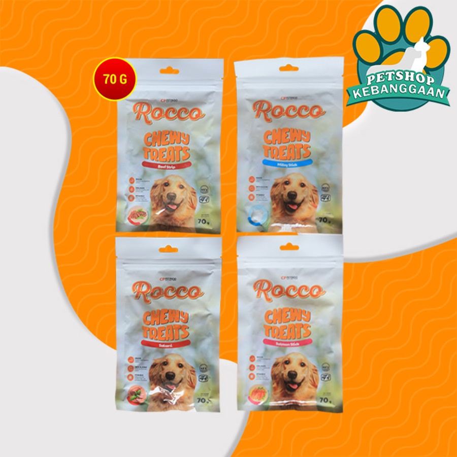 Snack Makanan Anjing Rocco Chew Dog treats Non Meat Jerky Jerhigh 70Gr
