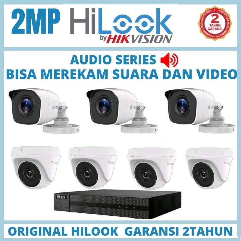 PAKET CCTV HILOOK 2MP AUDIO 7 KAMERA SIAP PASANG - BISA REKAM GAMBAR dan SUARA