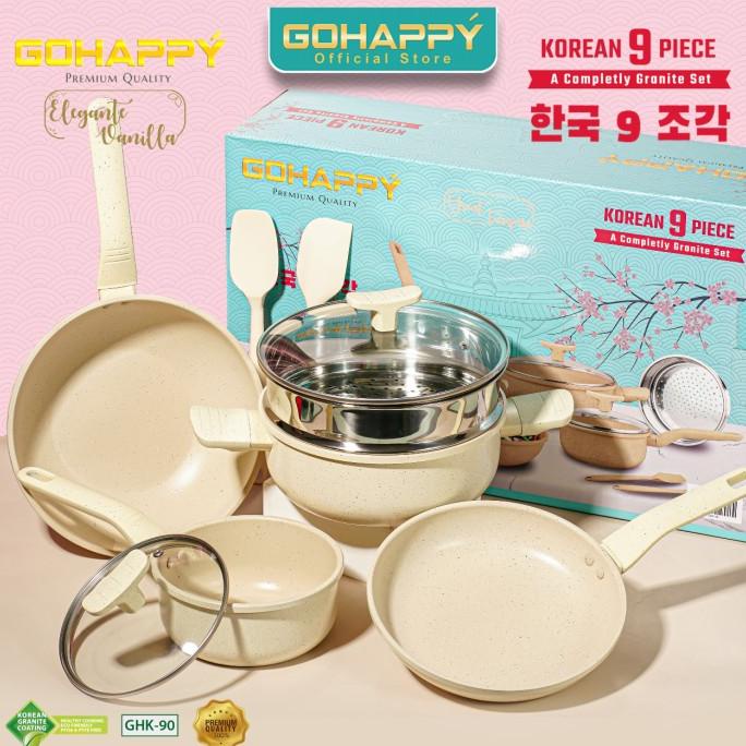 TERMURAH Wajan Terlengkap Panci Granite Set HC 9 Pc Cookware GOHAPPY GHK-90 /PERALATAN MASAK SET/PAN