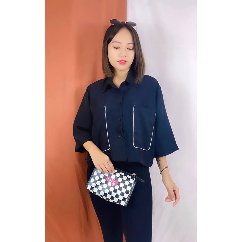 JKFashion - ZRX OOTD Kemeja Crop Pocket List / ZORA Top / Atasan Baju Wanita Kekinian
