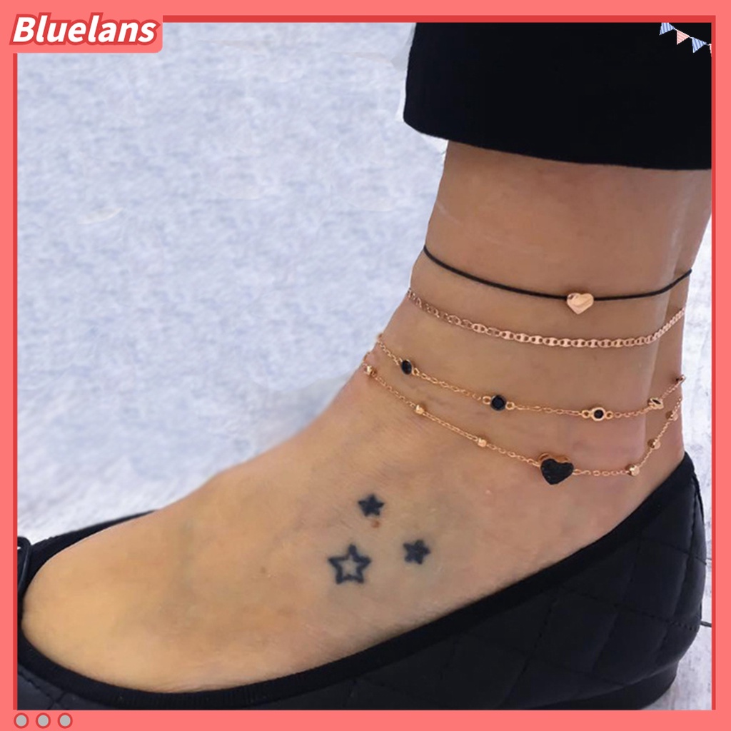 4 Pcs Gelang Kaki Multilayer Adjustable Bahan Alloy Bentuk Hati Gaya Vintage Untuk Wanita