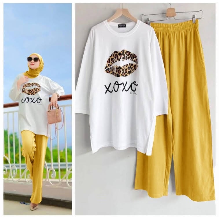 ELDE 12 - SET XOXO ( L - XL - XXL ) SETELAN JUMBO BAHAN BABYTERRY FULL ATASAN + CELANA KULOT PINGGANG KARET