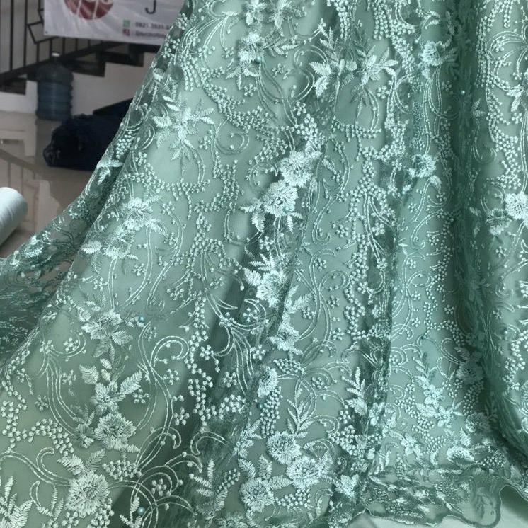 ㅰV kain tile bordir bunga mutiara non glitter/New produk STOK BANYAK 2987 ✿