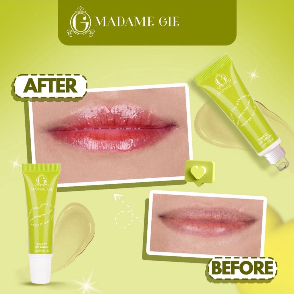 Madame Gie Sweet Lip Mask | Masker scrub pencerah bibir watermelon / matcha / coffee