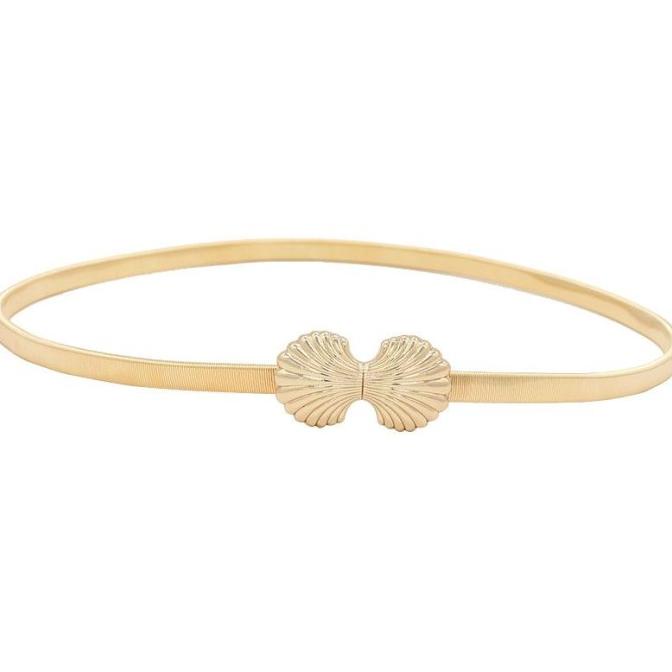 [BISA COD] Belt Wanita Ikat Pinggang Korea Besi Karet Elastis Pesta "Shell Gold"